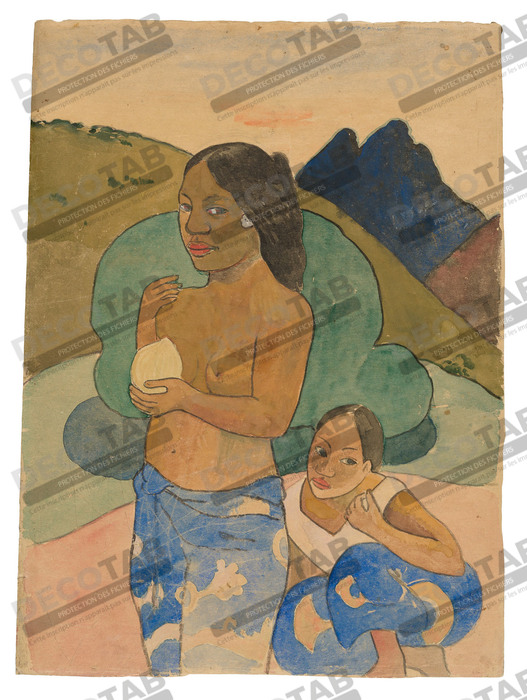 Reproduction Deux femmes tahitiennes dans un paysage de Paul Gauguin