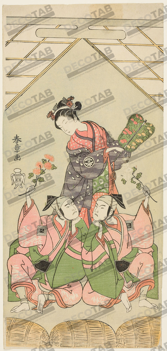 Reproduction Acteurs Segawa Kikunojô II dans le rôle de Reizei, Ichikawa Komazô I dans le rôle de Suruga no Hachirô et Ichikawa Yaozô II dans le rôle de Tada no Kurando dans 