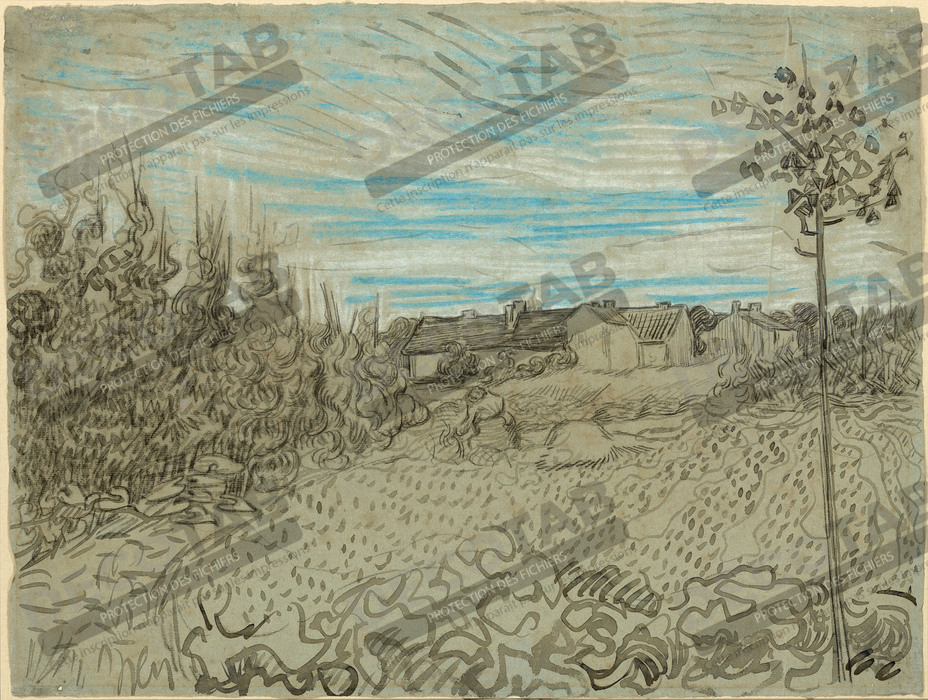 Reproduction Cottages avec une femme travaillant au milieu de Vincent van Gogh
