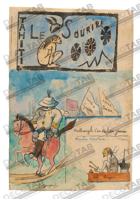 Reproduction Caricatures de Gauguin et du gouverneur Gallet, avec coiffe de Le sourire de Paul Gauguin
