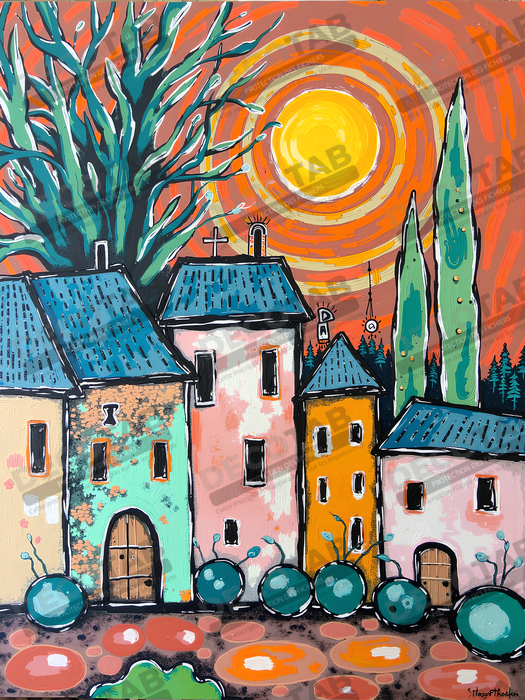 Tableau de paysage moderne et coloré