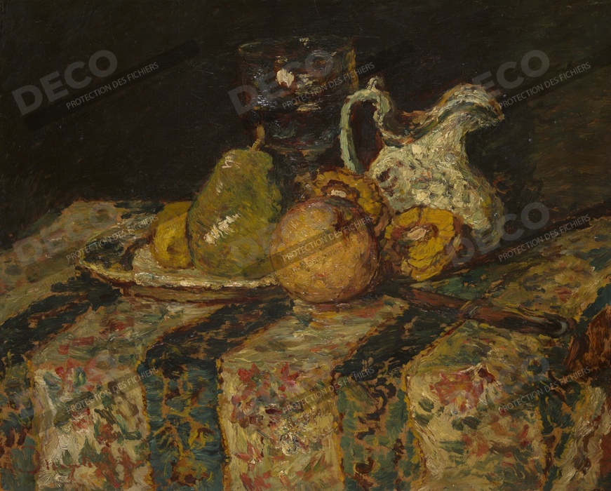 Reproduction Nature morte aux fruits et pichet à vin de Adolphe Joseph Thomas Monticelli