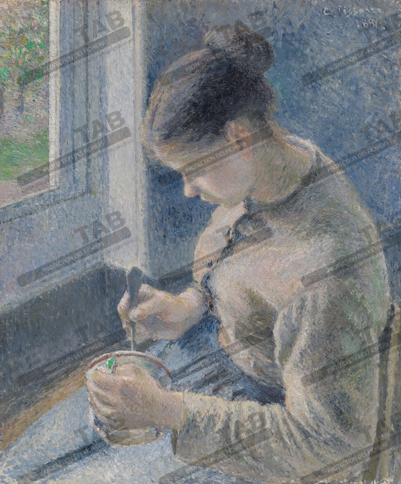 Reproduction Jeune paysanne prenant son café de Camille Pissarro