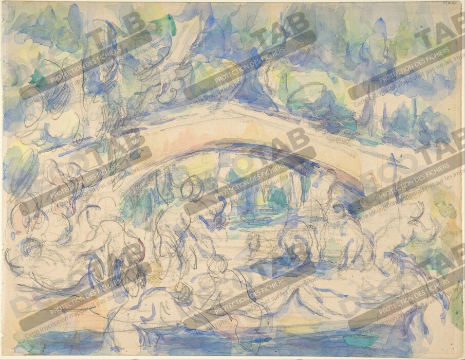 Reproduction Baigneurs sous un pont (recto) ; Étude d'après l'Ecorché de Houdon (verso) de Paul Cézanne