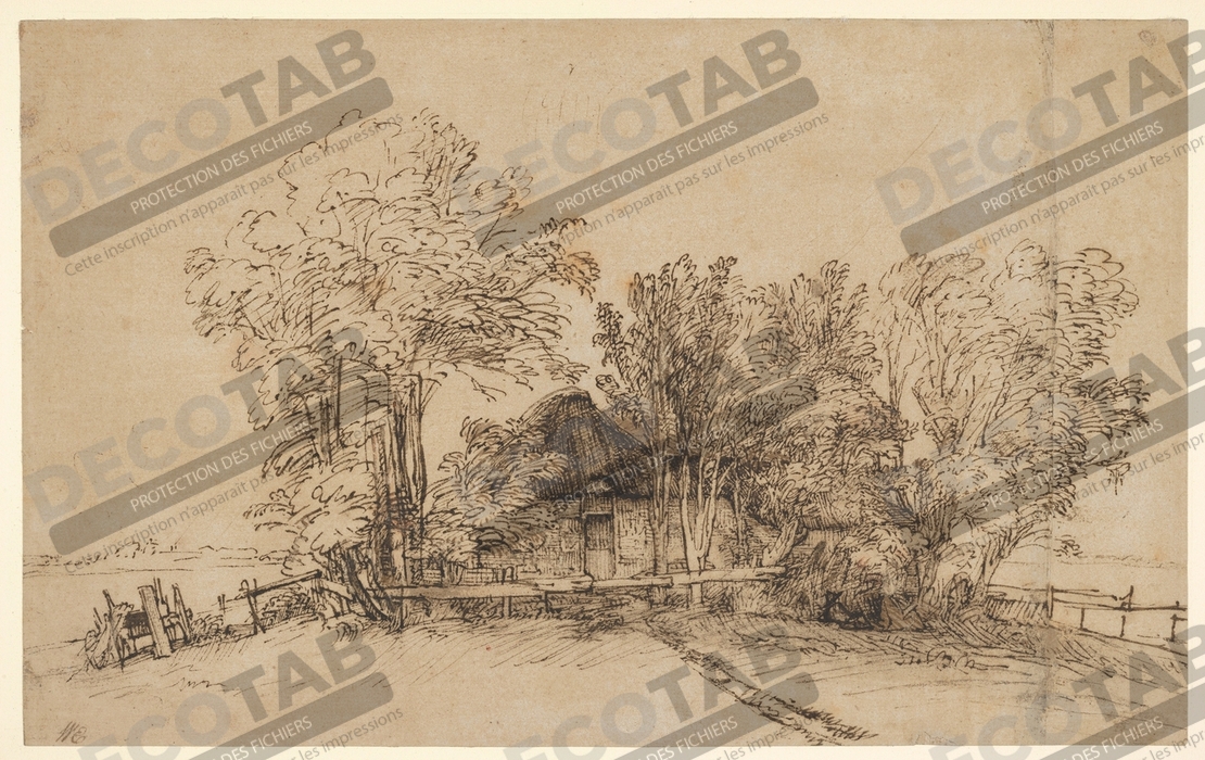 Reproduction Cottage parmi les arbres de Rembrandt (Rembrandt van Rijn)