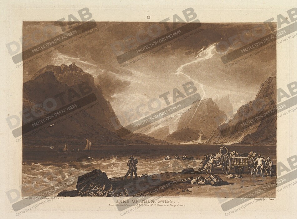 Reproduction Lac de Thoune, Suisse (Liber Studiorum, partie III, planche 15) de Joseph Mallord William Turner