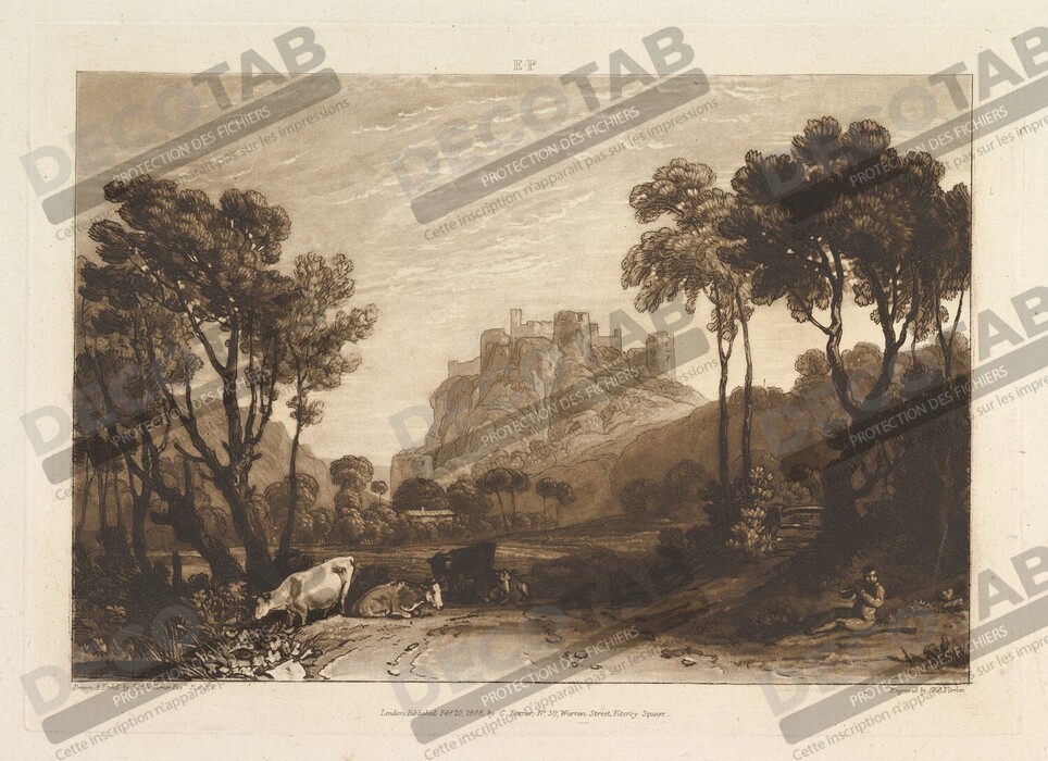 Reproduction Le château au-dessus des prés (Liber Studiorum, partie II, planche 8) de Joseph Mallord William Turner