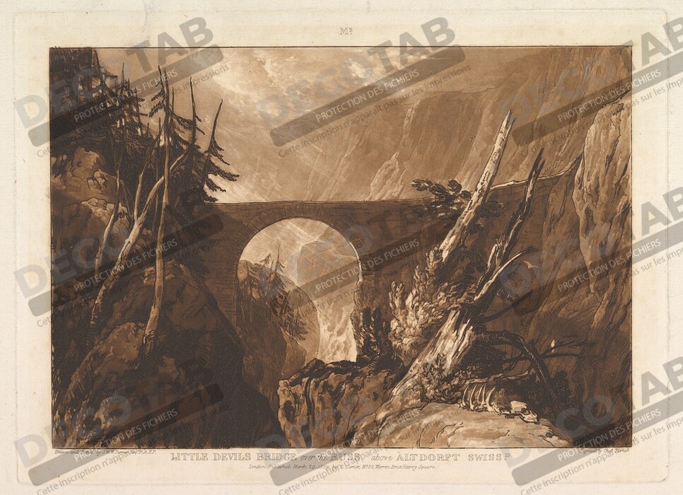 Reproduction Petit Pont du Diable sur le Russ, au-dessus d'Altdorft, Suisse (Liber Studiorum, partie IV, planche 19) de Joseph Mallord William Turner