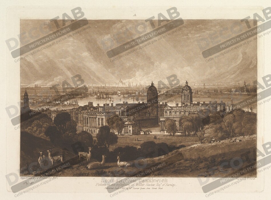 Reproduction Londres de Greenwich (Liber Studiorum, partie V, planche 26) de Joseph Mallord William Turner