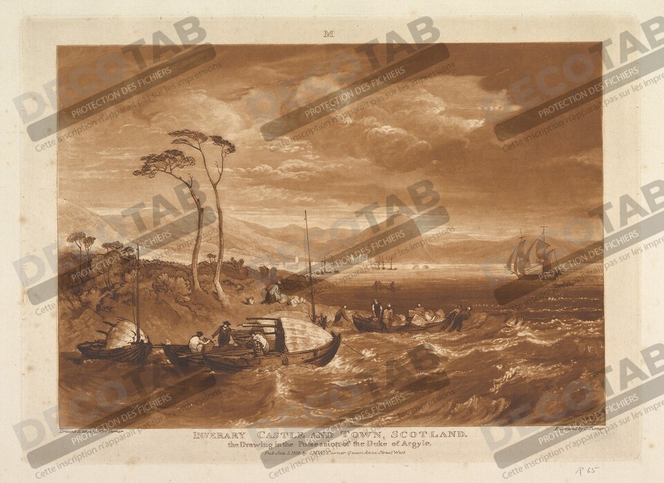 Reproduction Château et ville d'Inverary, Écosse (Liber Studiorum, partie XIII, planche 65) de Joseph Mallord William Turner