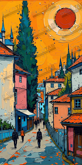 Tableau de paysage moderne et coloré