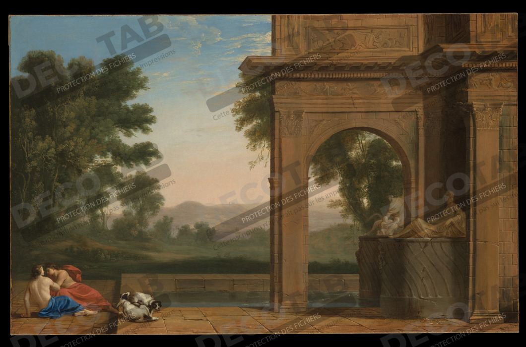 Reproduction Paysage classique avec des chiffres de Henri Mauperché
