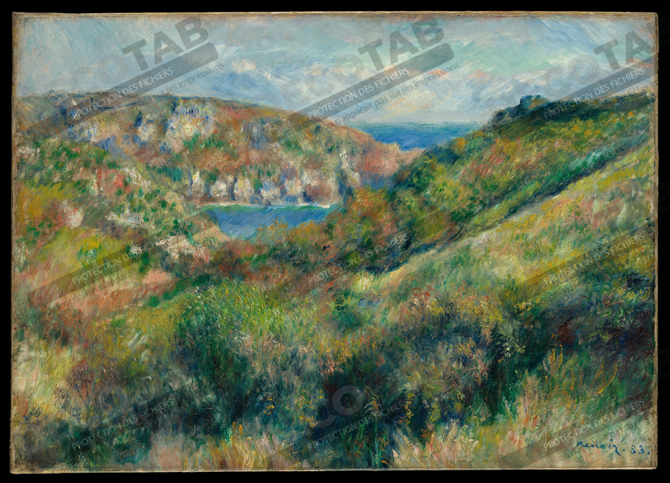 Reproduction Collines autour de la baie de Moulin Huet, Guernesey de Auguste Renoir