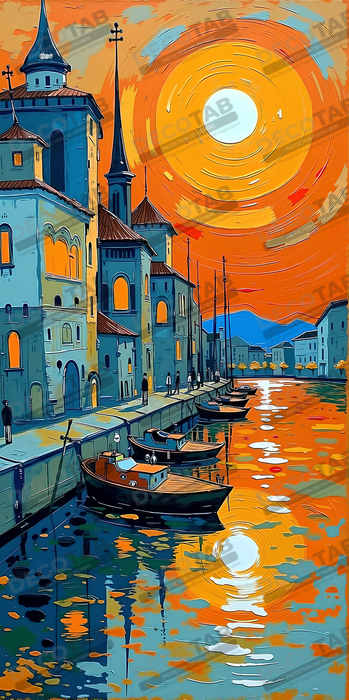Tableau de paysage moderne et coloré