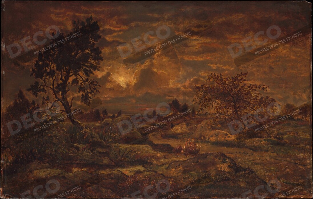 Reproduction Coucher de soleil près d'Arbonne de Théodore Rousseau