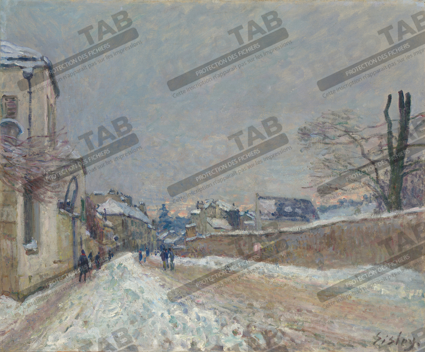 Reproduction Rue Eugène Moussoir at Moret: Winter de Alfred Sisley