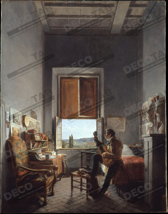 Reproduction Léon Pallière (1787-1820) dans sa chambre à la Villa Médicis, Rome de Jean Alaux