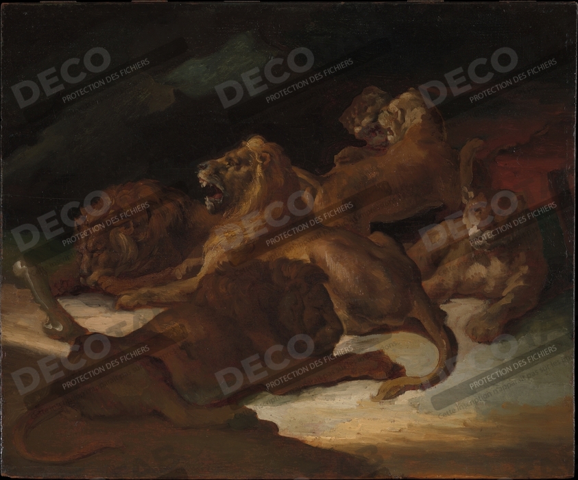 Reproduction Lions dans un paysage montagneux de Théodore Gericault