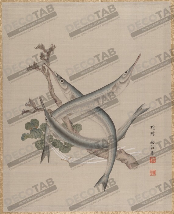 Reproduction Trois poissons et une branche de Seki Shūkō