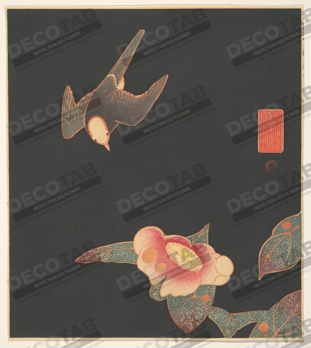 Reproduction Hirondelle et Camélia de Itō Jakuchū