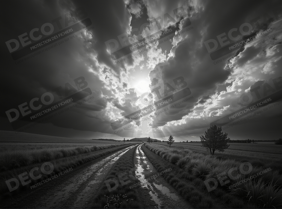 Chemin dans les Champs sous un Ciel Menacant