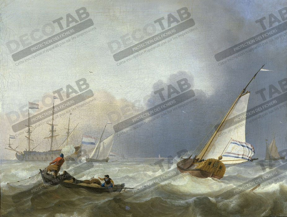 Reproduction Mer agitée avec un yacht hollandais de Ludolf Bakhuysen