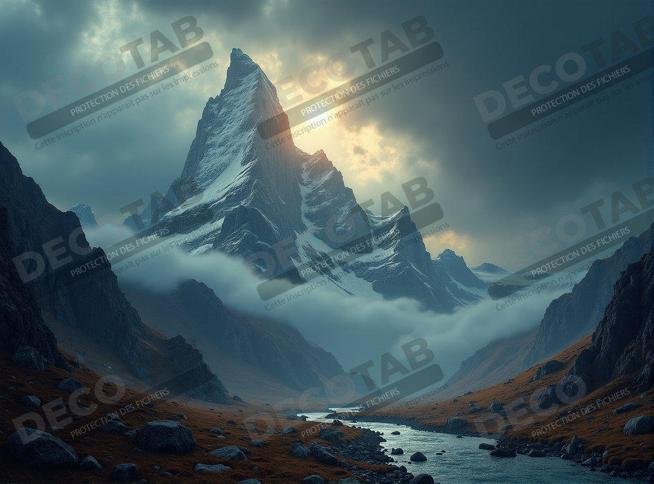 Tableau paysage de montagnes sublimes et inquiétantes