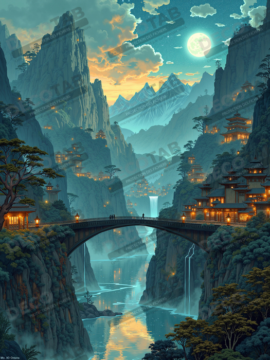 Tableau paysage fantastique : les montagnes bleues