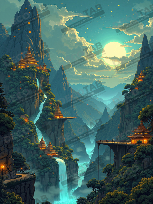 Tableau paysage fantastique : les montagnes bleues
