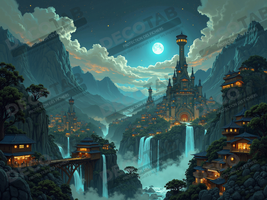 Tableau paysage fantastique : les montagnes bleues