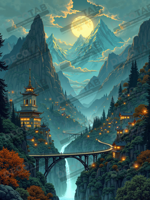 Tableau paysage fantastique : les montagnes bleues