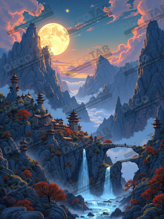 Tableau paysage fantastique : les montagnes bleues