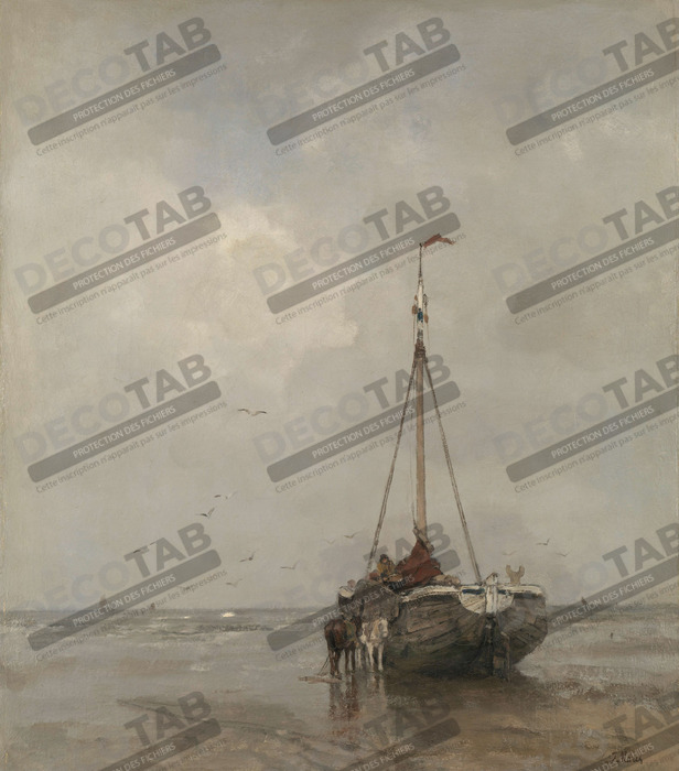 Reproduction Bateau de pêche à la proue sur la plage de Scheveningen de Jacob Maris