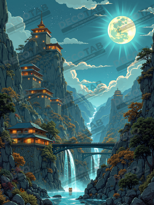 Tableau paysage fantastique : les montagnes bleues