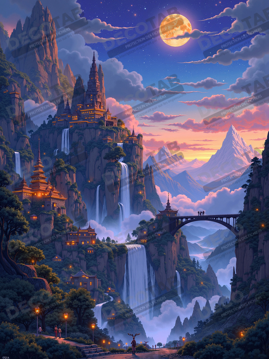 Tableau paysage fantastique : les montagnes bleues