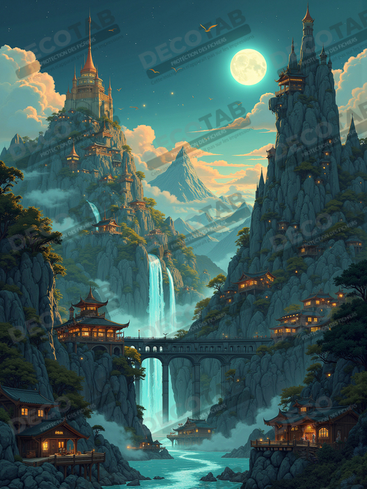 Tableau paysage fantastique : les montagnes bleues