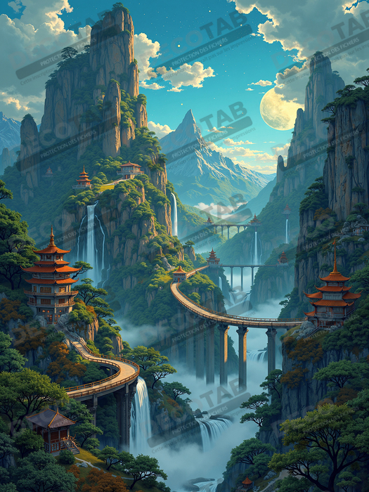 Tableau paysage fantastique : les montagnes bleues