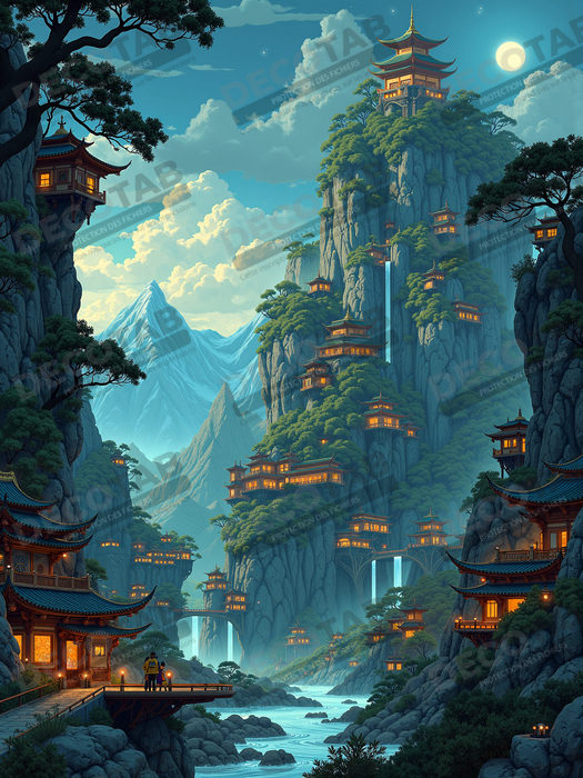 Tableau paysage fantastique : les montagnes bleues