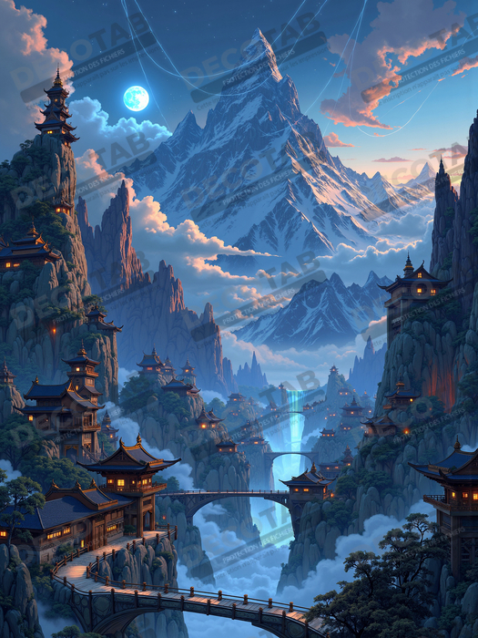 Tableau paysage fantastique : les montagnes bleues