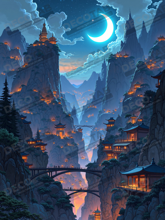 Tableau paysage fantastique : les montagnes bleues