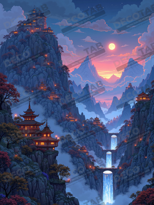 Tableau paysage fantastique : les montagnes bleues