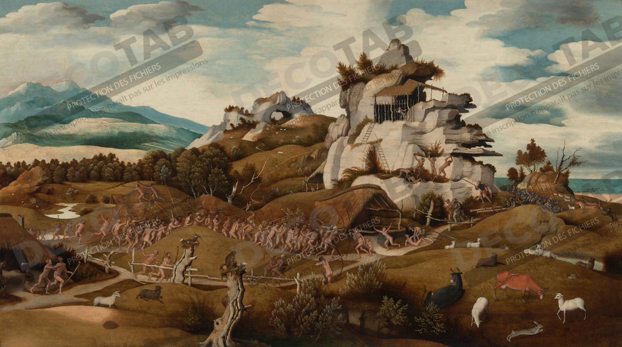 Reproduction Paysage avec un épisode de la conquête de l'Amérique de Jan Jansz Mostaert