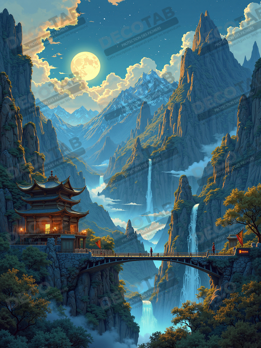 Tableau paysage fantastique : les montagnes bleues