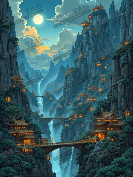 Tableau paysage fantastique : les montagnes bleues