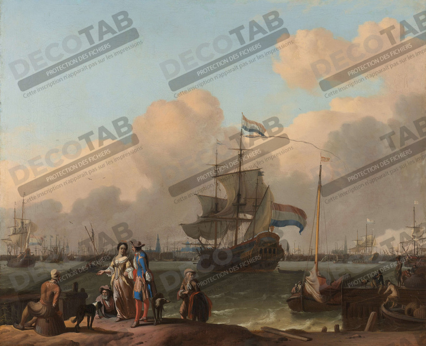 Reproduction Le Y à Amsterdam, avec la frégate 'De Ploeg' de Ludolf Bakhuysen