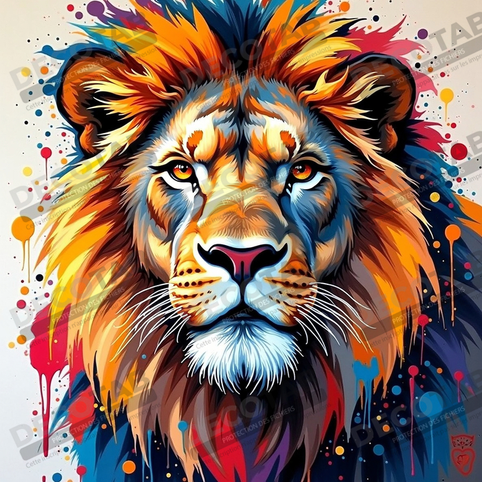 Tableau portrait de lion avec éclats de peinture