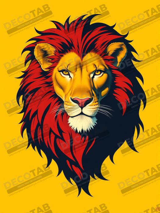 Tableau d'un lion stylisé sur fond jaune vif