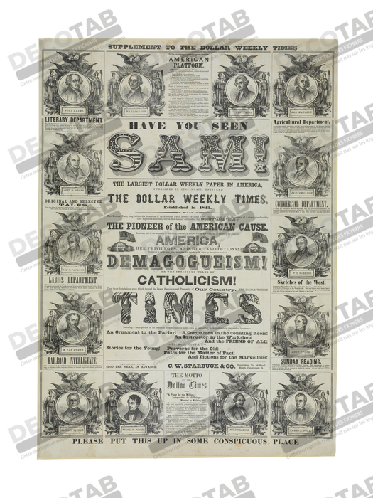 Reproduction Affiche Ne sais rien, 1854 de Washington, George