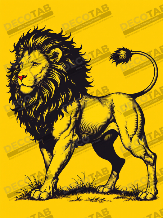 Tableau d'un lion stylisé sur fond jaune vif
