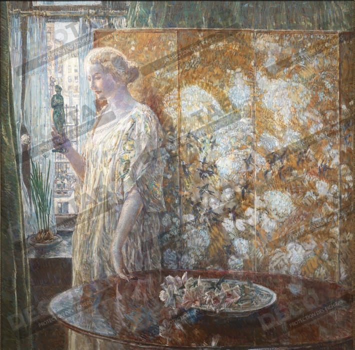 Reproduction Tanagra (Les Bâtisseurs, New York) de Childe Hassam, born Dorchester, MA 1859-died East Hampton, NY 1935